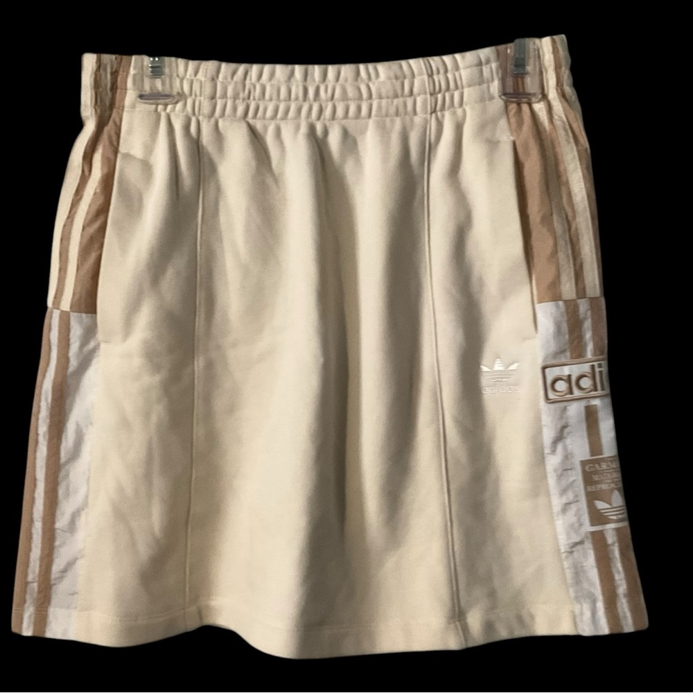 Adidas Originals Ivory Classic Skirt M Women Tan Stripe Pockets Athletic Sporty - Picture 6 of 7